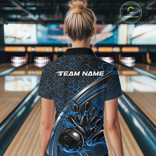 Load image into Gallery viewer, Custom Blue Flame Bowling Women Polo Team Shirt, Hexagon Pattern Bowling Jerseys IPHW11313