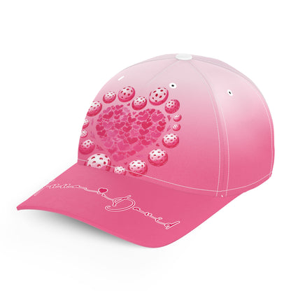 Custom Pink Heart Pickleball Hat For Men And Women, Valentines Pickleball Couple IPHW8193