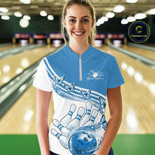 Load image into Gallery viewer, Custom Blue Butterfly Bowling Jerseys For Women, Ladies Bowling Quarter-Zip Shirt IPHW11341
