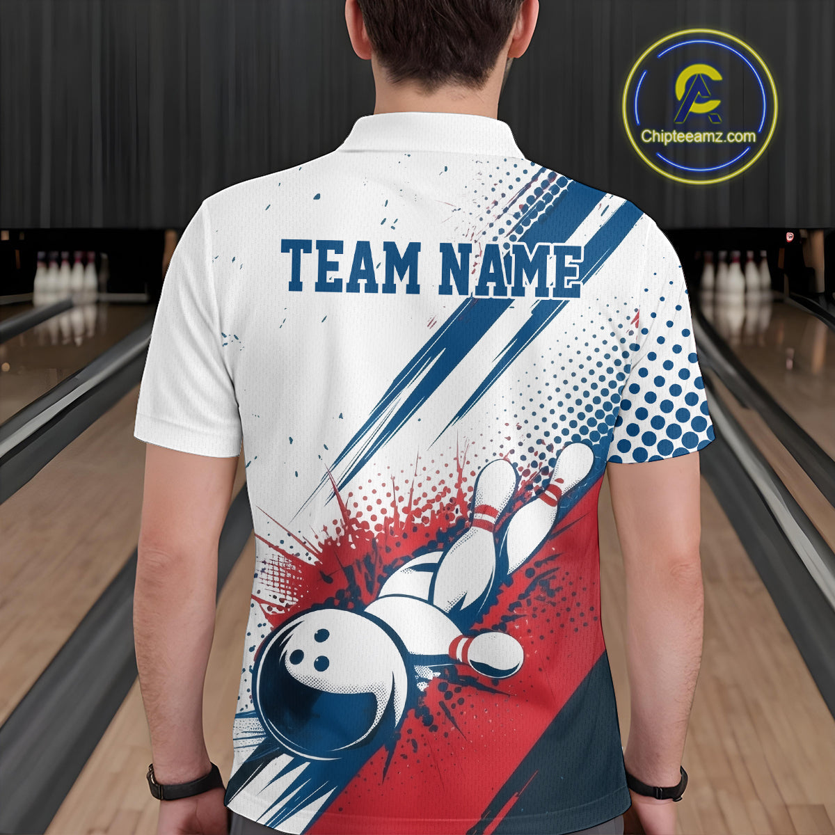 Custom Red, White And Blue Patriotic US Flag Bowling Polo Shirts For Men, Team Uniform IPHW9542