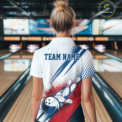 Custom Red, White And Blue Patriotic US Flag Bowling Women Quarter-Zip Team Shirt Uniform IPHW9542