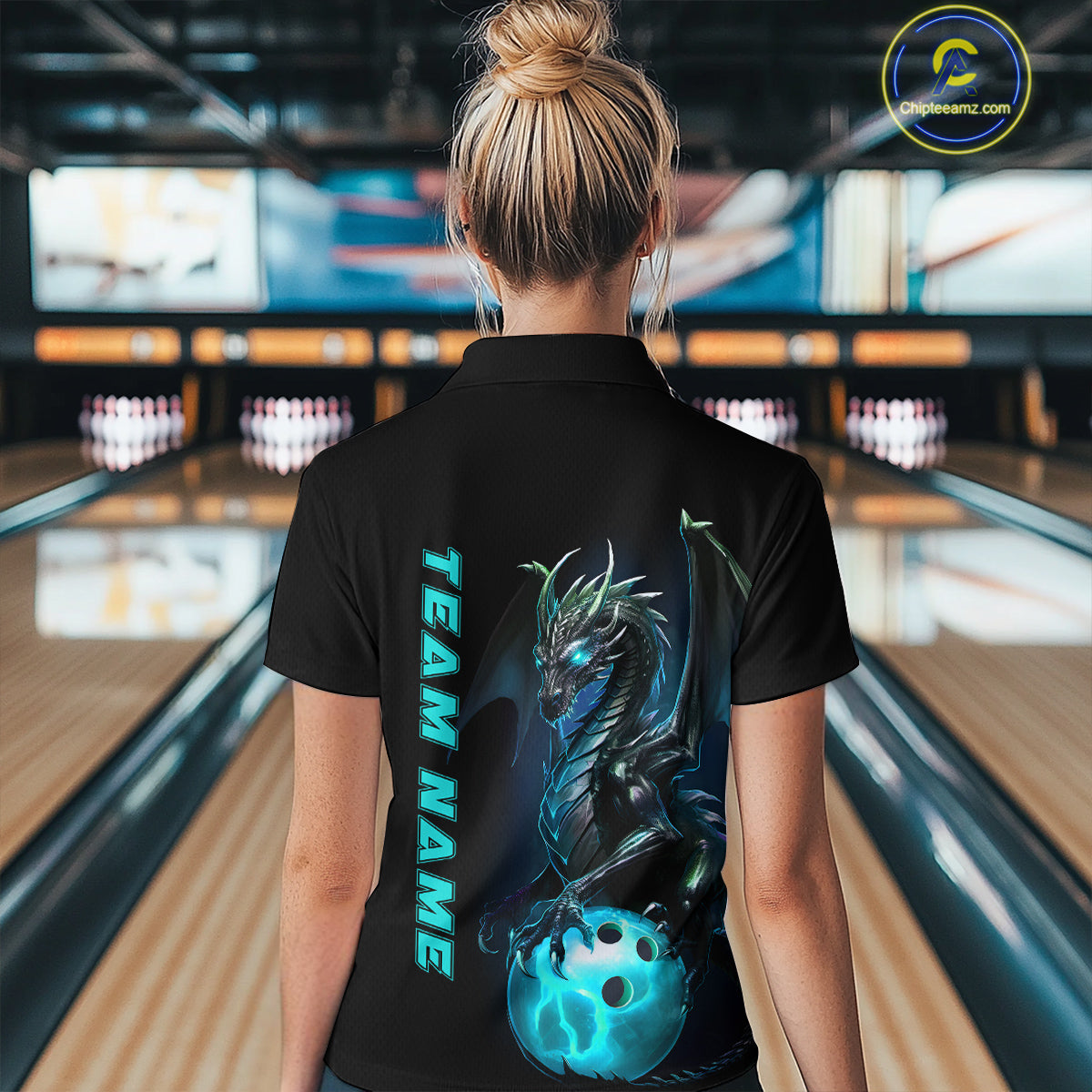 Custom Women Bowling Quarter Zip Shirts Blue Dragon Bowling Team Jerseys Bowling League IPHW5351