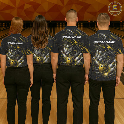 Custom Black And Gold Dragon Bowling Jerseys, Dragon Bowling Team Men Polo Shirt IPHW10364