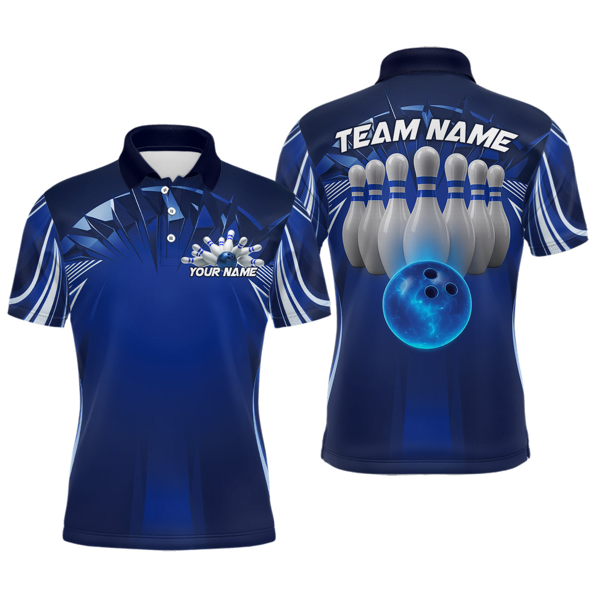 Custom Blue Bowling Tournament Bowling Polo Shirts For Men With Team Name IPHW9280