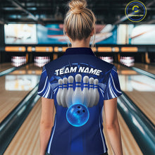 Load image into Gallery viewer, Custom Blue Bowling Tournament Bowling Women Quarter-Zip Shirts With Team Name IPHW9280