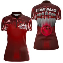 Load image into Gallery viewer, Custom Red Bowling Tournament Bowling Women Quarter-Zip Shirts With Team Name IPHW9282