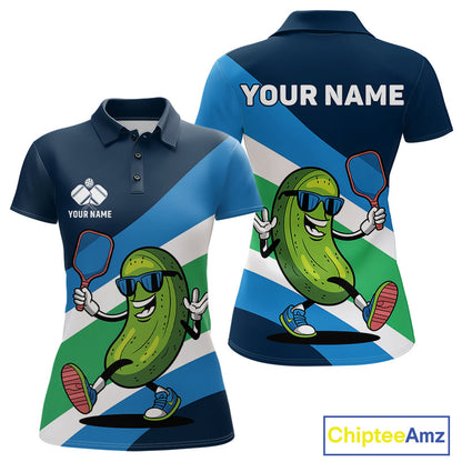 Custom Funny Pickleball Polo Shirts For Women, Pickles Playing Pickleball Humorous Shirt IPHW9430