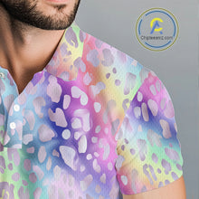 Load image into Gallery viewer, Colorful Neon Rainbow leopard pattern Mens Golf Polo Shirts Custom men's golf outfits, cool golf gift NQS10244