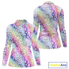 Load image into Gallery viewer, Colorful Neon Rainbow leopard pattern Women Golf Polo Shirt Custom ladies golf outfit cool golf gift NQS10244