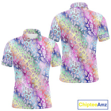 Load image into Gallery viewer, Colorful Neon Rainbow leopard pattern Mens Golf Polo Shirts Custom men's golf outfits, cool golf gift NQS10244