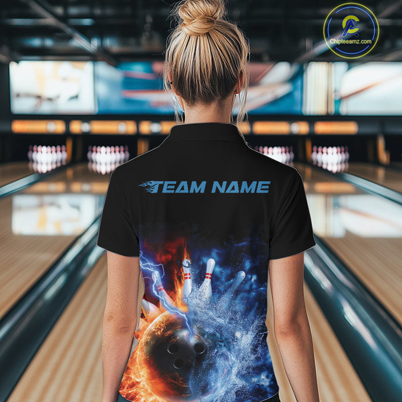 Custom Water And Fire Bowling Team Women Quarter-Zip Shirt, Lightning Bowling Uniform IPHW9449