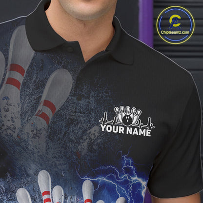 Custom Lightning, Fire And Water Splash Energy Burst Bowling Team Polo Shirts For Men IPHW9451
