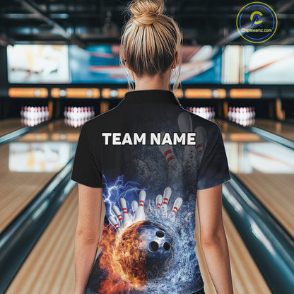 Custom Lightning, Fire And Water Splash Energy Burst Bowling Team Women Quarter-Zip Shirt IPHW9451