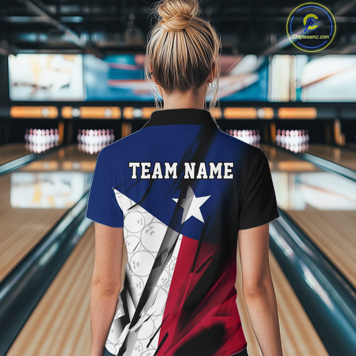 Custom Texas Flag Bowling Women Quarter-Zip Shirts, Bowling League Shirt Team Uniform IPHW9634
