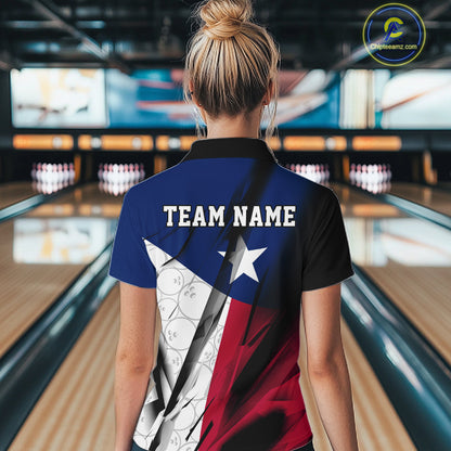 Custom Texas Flag Bowling Women Quarter-Zip Shirts, Bowling League Shirt Team Uniform IPHW9634