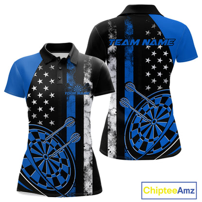 Custom Blue Thin Line US Flag Patriotic Dartboard Dart Women Polo Team Shirt, Dart Jersey IPHW9645