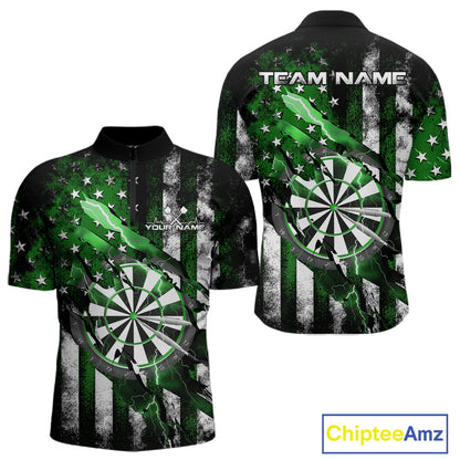 Custom Green Thunder Lightning Patriotic Dart Men Quarter-Zip Shirts, Vintage Dart Jerseys IPHW9654