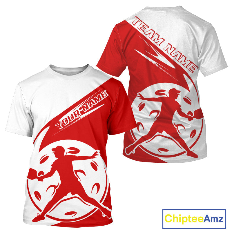 Custom White And Red Pickleball Jersey, Pickleballer Pickleball Player T-Shirts For Men IPHW9338
