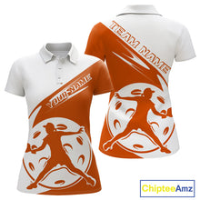 Load image into Gallery viewer, Custom White And Orange Pickleball Jersey, Pickleballer Pickleball Player Women Polo IPHW9341