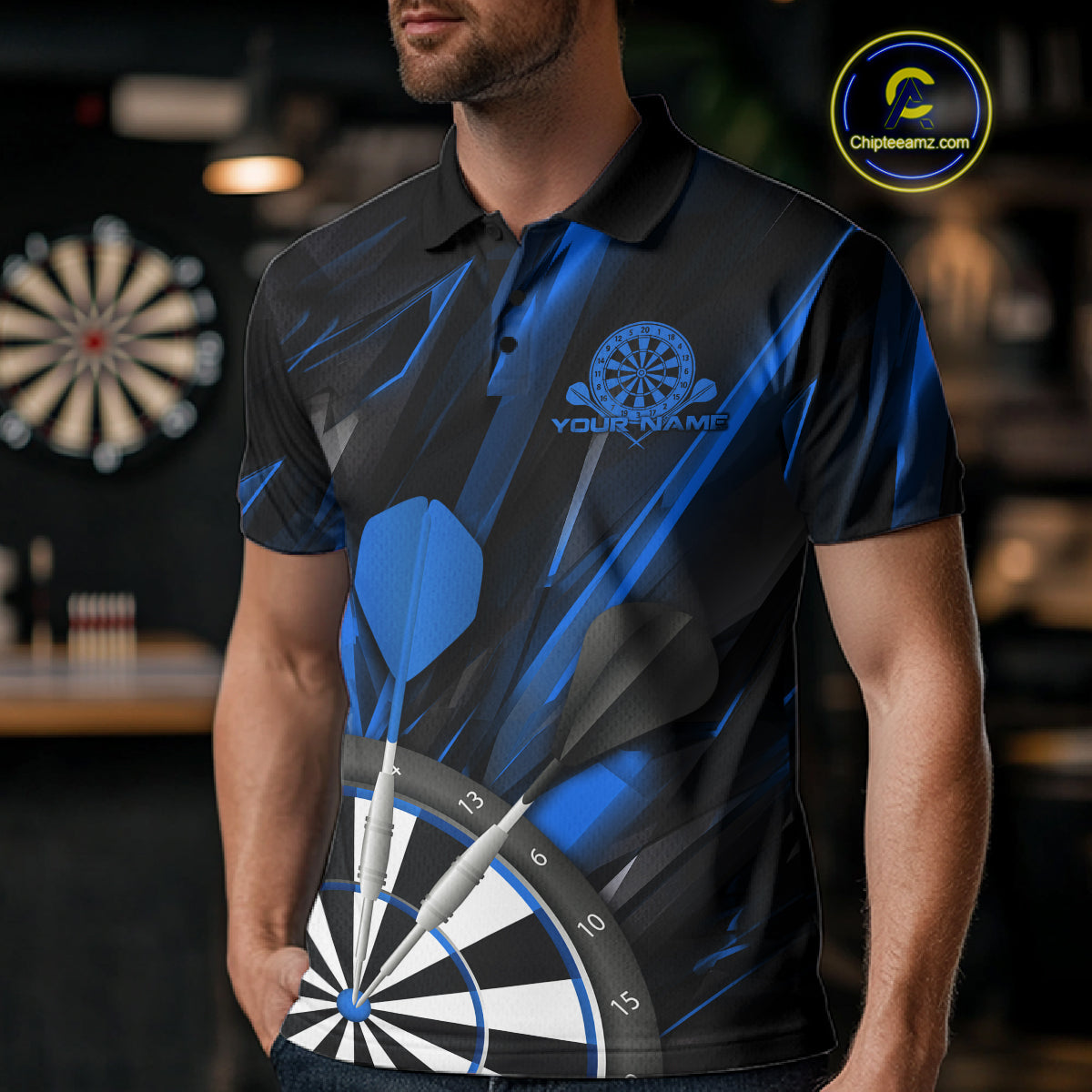 Custom Black And Blue Dart Jerseys, Dart Polo Shirts For Men Team Jerseys IPHW9681