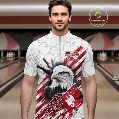 Custom Patriotic Eagle Bowling Shirts For Men, US Flag Bowling League Team Shirt IPHW9475