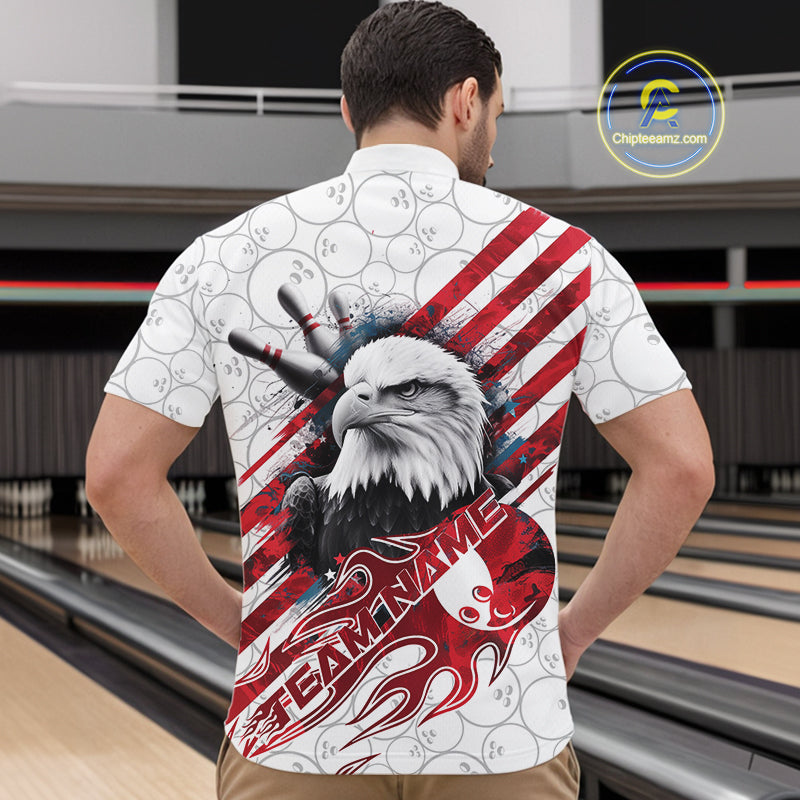 Custom Patriotic Eagle Bowling Shirts For Men, US Flag Bowling League Team Shirt IPHW9475