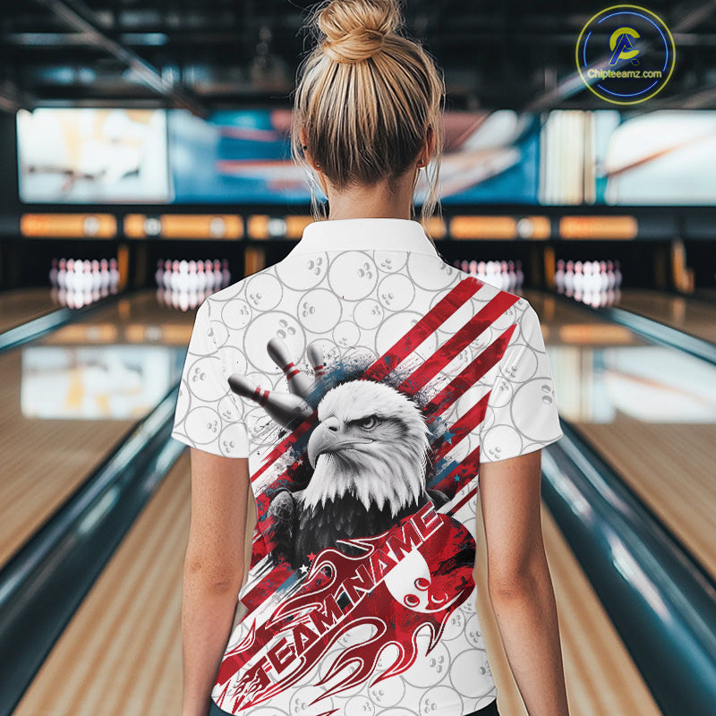 Custom Patriotic Eagle Bowling Shirts For Women, US Flag Bowling League Team Shirt IPHW9475
