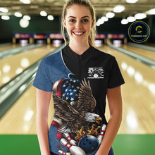 Load image into Gallery viewer, Custom American Eagle Bowling Women Quarter-Zip Shirt, Patriotic Bowling League Shirt IPHW9478