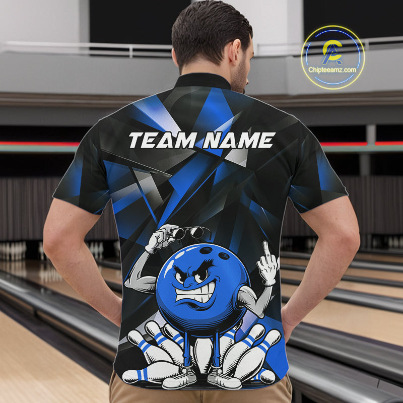 Black And Blue Custom Funny Bowling Team Quarter-Zip Shirts For Men, Bowling Jerseys IPHW9357
