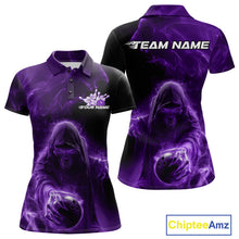 Load image into Gallery viewer, Custom Black And Purple Smoke Flame Grim Reaper Halloween Bowling Women Polo Shirts IPHW9740