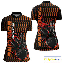 Load image into Gallery viewer, Custom Red Orange Flame Bowling Women Quarter-Zip Shirts, Bowling Tournament Team Shirt IPHW9403