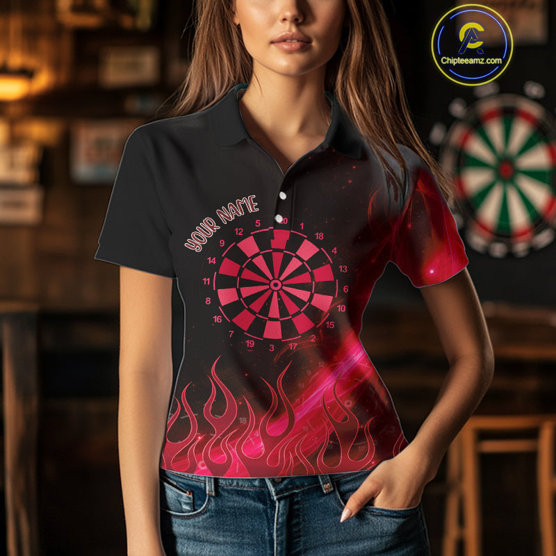 Dartboard 3D Lightning Darts Shirt For Women Custom Name & Team Jersey | Opt3 - Red NYN0647