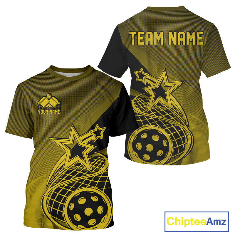 Custom Yellow Pickleball Star T-Shirts For Men, Outdoor Pickleball Team Uniform IPHW9411