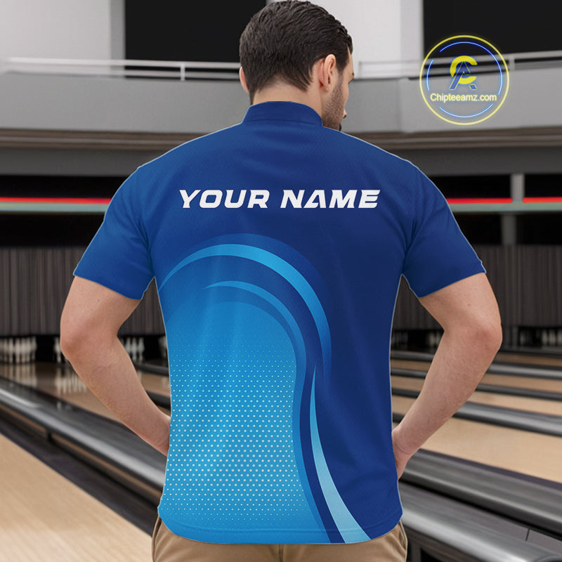 Custom Blue Bowling Team Quarter-Zip Shirts For Men, Bowling Tournament Bowling League Shirt IPHW9236