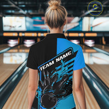 Load image into Gallery viewer, Custom Black And Blue Flame Strike Bowling Women Quarter-Zip Shirt, Bowling League Shirt IPHW9268
