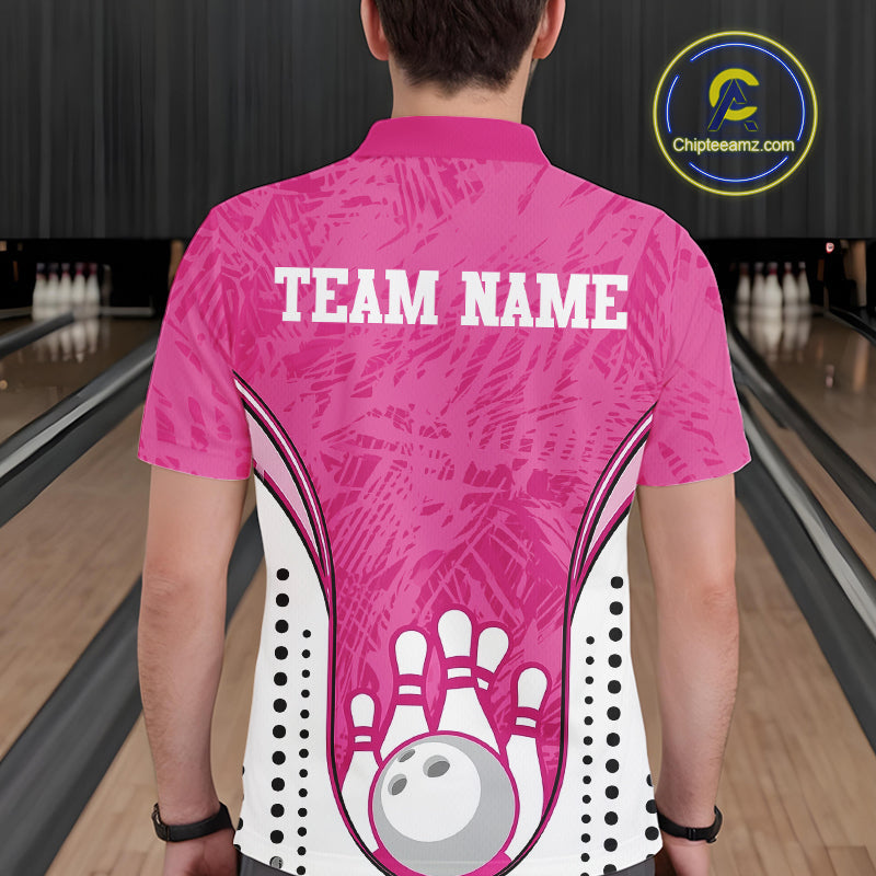 Custom Pink Camo Bowling Team Polo Shirts For Men, Bowling Jerseys Bowler Outfit IPHW9596