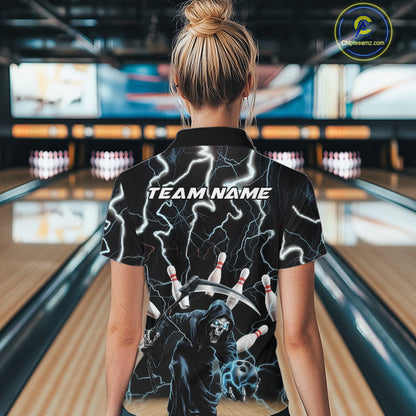 Custom Blue Lightning Grim Reaper Bowling Women Quarter-Zip Shirt, Halloween Outfit IPHW9796