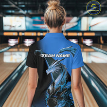 Load image into Gallery viewer, Custom Blue Dragon Flame Bowling Quarter-Zip Shirt For Women, Bowling Tournament Shirt IPHW9331