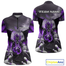 Load image into Gallery viewer, Custom Purple Thunder Lightning Dragon Bowling Women Quarter-Zip Shirts, Team Uniform IPHW9104