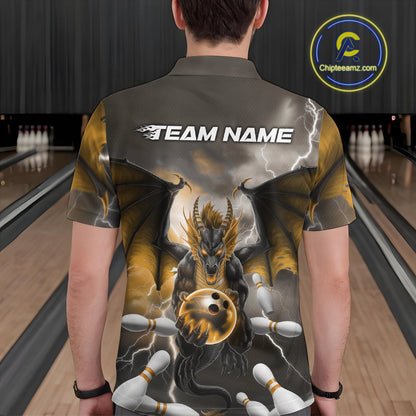 Custom Yellow Thunder Lightning Dragon Bowling Polo Shirts For Men, Team Uniform IPHW9105