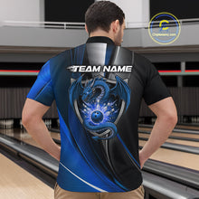 Load image into Gallery viewer, Custom Black And Blue Dragon Bowling Quarter-Zip Shirts For Men, Dragon Bowling Jersey IPHW9343