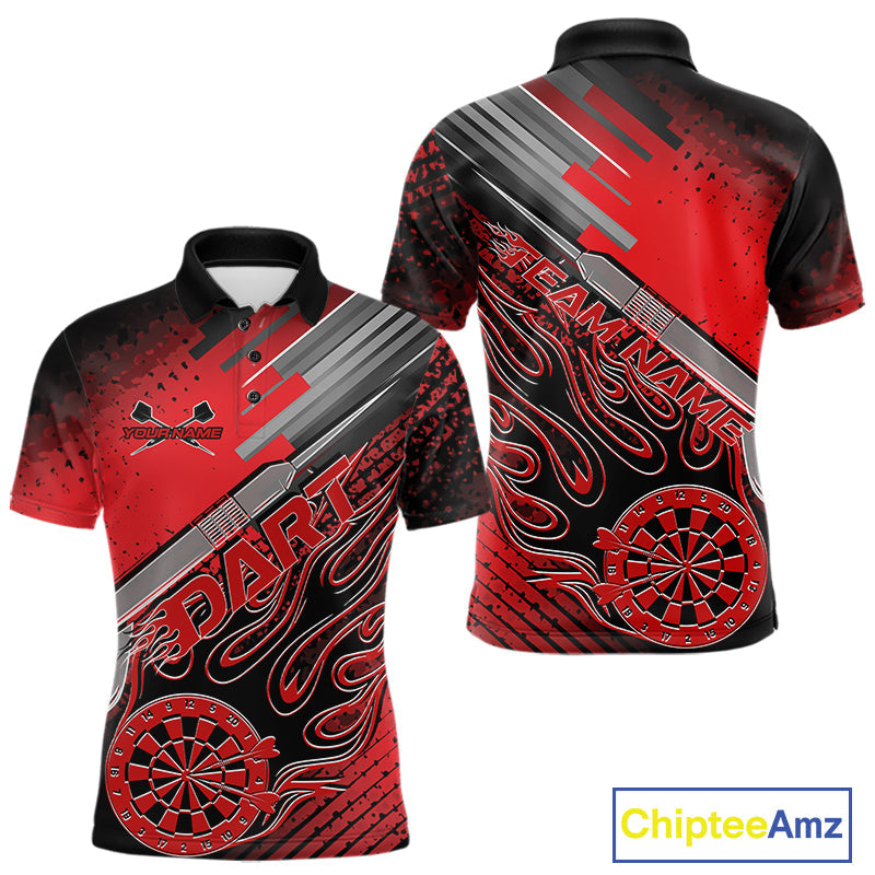 Custom Black And Red Flame Dartboard Dart Polo Shirts For Men, Dart Team Uniform IPHW9684