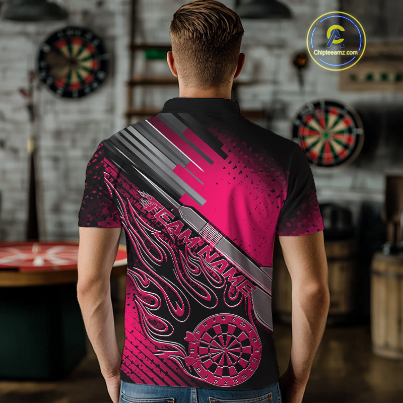 Custom Black And Pink Flame Dartboard Dart Polo Shirts For Men, Dart Uniform IPHW9687