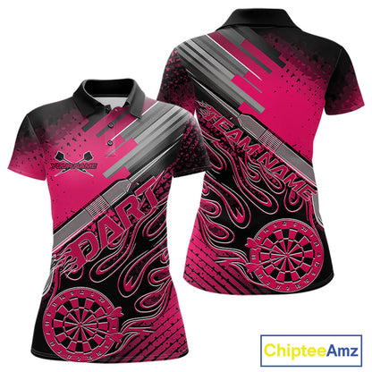 Custom Black And Pink Flame Dartboard Dart Polo Shirts For Women, Dart Uniform IPHW9687