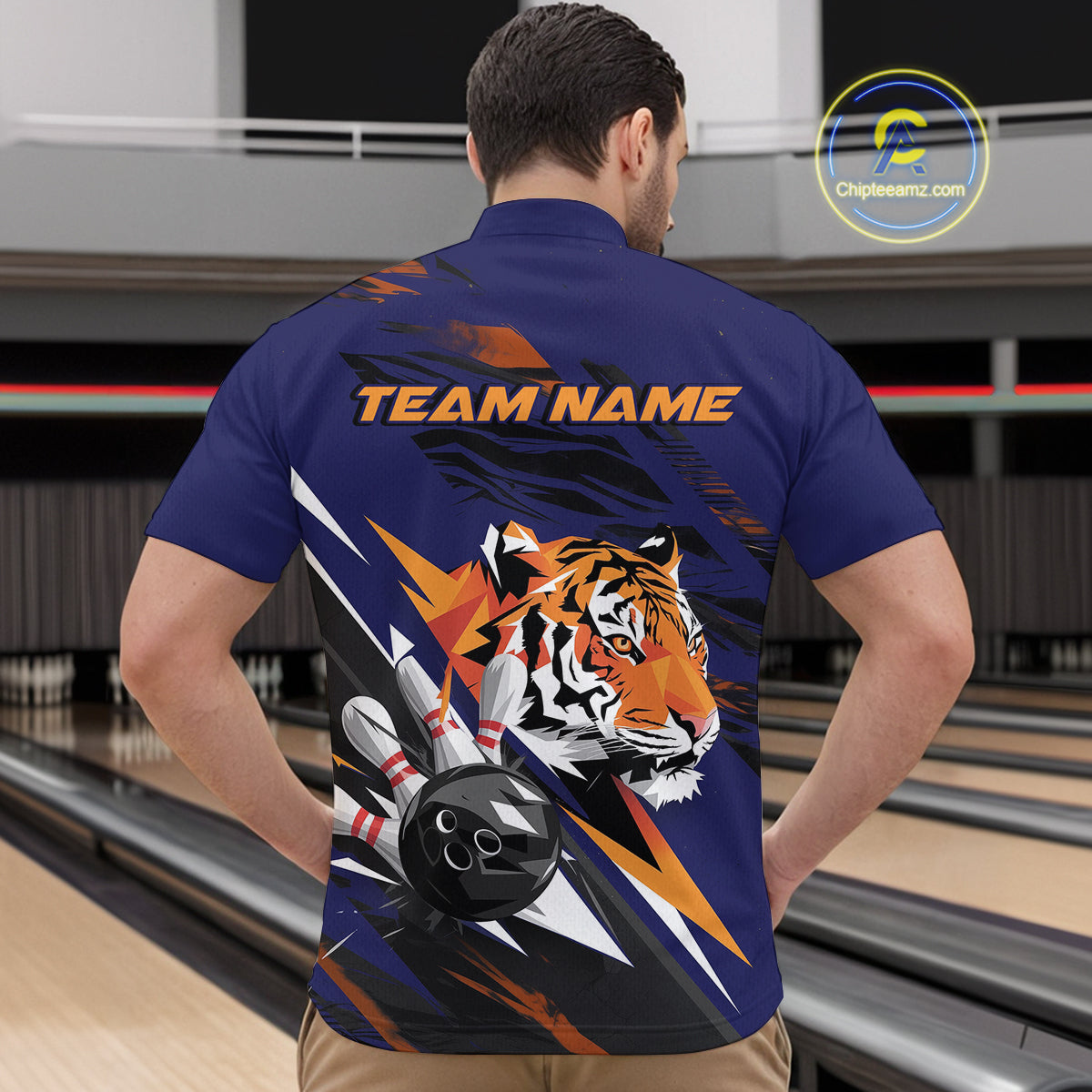 Custom Tiger Bowling Jerseys, Tiger Bowling Quarter-Zip Team Shirts For Men IPHW9490