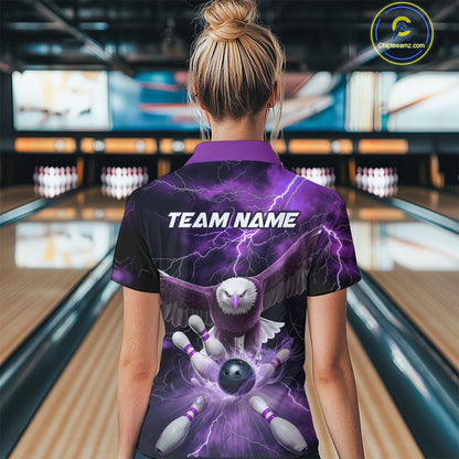 Custom Purple Thunder Lightning Eagle Bowling Women Quarter-Zip Shirts, Bowling Jerseys IPHW9365