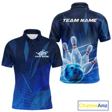 Load image into Gallery viewer, Custom Black And Blue Bowling Jerseys, Men Bowling Polo Shirt Team Uniform IPHW9390
