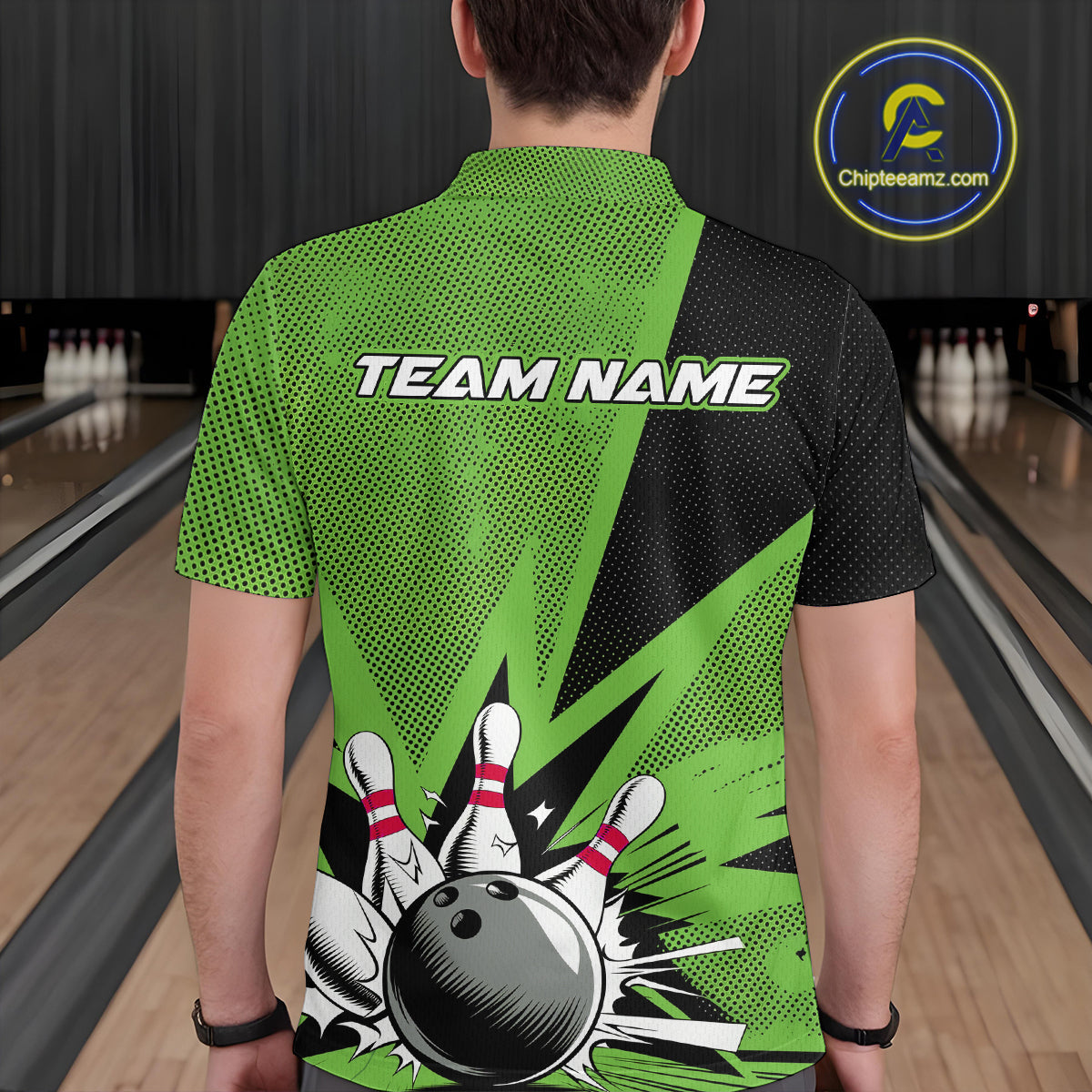 Custom Green Bowling Jerseys, Bowling Team Men Polo Shirts Bowling League Shirt IPHW9392