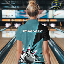 Load image into Gallery viewer, Custom Blue Bowling Jerseys, Bowling Team Women Quarter-Zip Shirts Bowling League Shirt IPHW9393