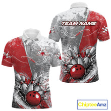 Load image into Gallery viewer, Custom Grunge Red Bowling Polo Shirts For Men, Distressed Vintage Bowling Team Shirts IPHW9550